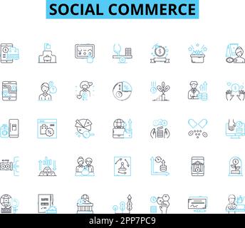 Ensemble d'icônes linéaires de commerce social. Marketplace, E-commerce, Shopping, influenceurs, Publicité, Ventes, rabais vecteur de ligne et signes de concept. Avis Illustration de Vecteur