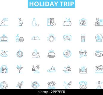 Jeu d'icônes linéaires de voyage des fêtes. Wanderlust, aventure, escapade, détente, exploration, Détection, vecteur de ligne Getaway et signes de concept. Diversité Illustration de Vecteur