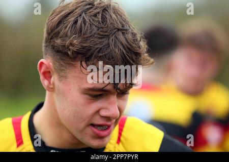 Carmarthen Quins RFC jeunes v NCE RFC jeunes Carmarthenshire Cup demi-finale 2023 Banque D'Images