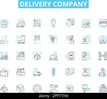 Ensemble d'icônes linéaires de la société de livraison. Expédition, courrier, Logistique, colis, Express, Fret, vecteur de ligne d'expédition et affiches conceptuelles. Transport, fret Illustration de Vecteur