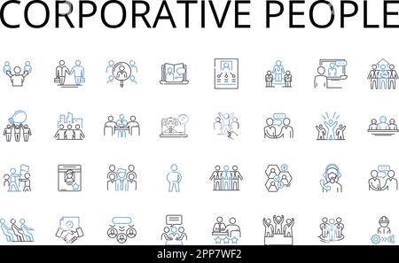 Collection d'icônes de la ligne de personnes corporatives. Partenaires d'affaires, professionnels, membres de coopératives, joueurs d'équipe, leaders de l'industrie Illustration de Vecteur