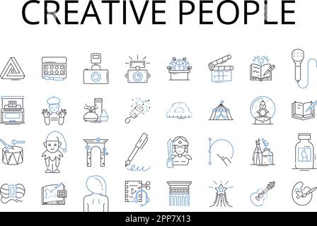 Collection Creative People Line Icons. Penseurs novateurs, esprits artistiques, génies originaux, âmes imaginatives, individus inventifs, Plein de ressources Illustration de Vecteur