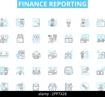 Ensemble d'icônes linéaires de rapports financiers. Comptabilité, budgétisation, analyse, prévision, bénéfice, Perte, vecteur de ligne de revenu et signes de concept. Flux de trésorerie Illustration de Vecteur