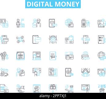 Jeu d'icônes linéaires d'argent numérique. Crypto-monnaie, blockchain, Wallet, décentralisation, Bitcoin, Crypto, vecteur de ligne de Tokenization et signes de concept Illustration de Vecteur