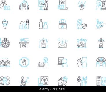 Ensemble d'icônes linéaires pour soins gériatriques. Vieillissement, personnes âgées, démence, Alzheimer, palliatif, Hospice, vecteur de fin de vie et signes de concept. Indépendance Illustration de Vecteur