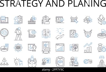 Collection d'icônes de stratégie et de ligne de planification. Espoir et optimisme, libre et indépendant, Trusrthy et fiable, perspicacité et compréhension, flexibilité et Illustration de Vecteur