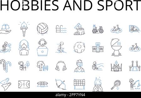 Collection de hobbies et d'icônes de ligne de sport. Passe-temps, loisirs, activités récréatives, intérêts, divertissements, Dérivations, extracurriculaires Illustration de Vecteur