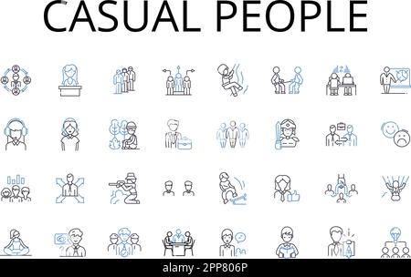 Collection décontracté People Line Icons. Des foules animées, des styles de vie modernes, des gens faciles à vivre, des individus de tous les jours, des personnalités détendues, Informel Illustration de Vecteur