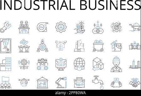 Collection d'icônes de secteur d'activité industriel. Marketing créatif, finance d'entreprise, impact sur l'environnement, services financiers, médias sociaux, Urbain Illustration de Vecteur
