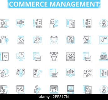 Ensemble d'icônes linéaires de gestion du commerce. E-commerce, ventes, Marketing, en ligne, Entreprises, Inventaire, vecteur de ligne de plate-forme et panneaux de concept. Transactions Illustration de Vecteur