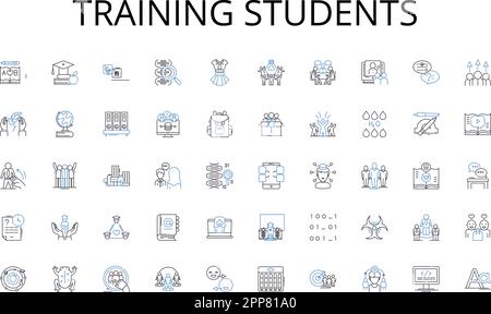 Collection d'icônes de ligne pour les étudiants en formation. Analyses, statistiques, métriques, visualisation, analyses, Tendances, scénario de prévision et illustration linéaire Illustration de Vecteur