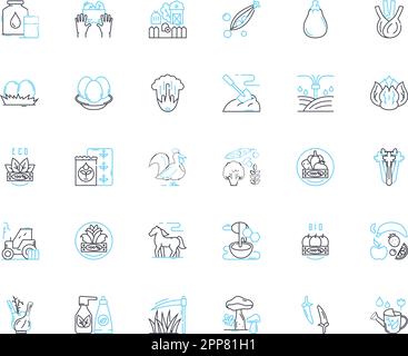 Jeu d'icônes linéaires écologiques pour l'agriculture. Durable, biologique, compostage, agroforesterie, Permaculture, Biodiversité, vecteur et concept de la ligne Aquaponics Illustration de Vecteur