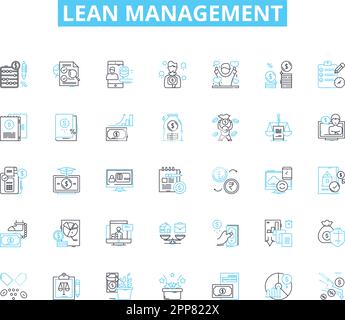 Ensemble d'icônes linéaires de gestion allégée. Efficacité, optimisation, Kaizen, amélioration continue, standardisation, Rationalisation, vecteur de ligne de production et Illustration de Vecteur