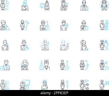 Jeu d'icônes linéaires de parcours professionnels. Carrière, emploi, profession, emploi, vocation, Commerce, vecteur de ligne d'artisanat et signes de concept. Champ,Industrie Illustration de Vecteur