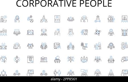 Collection d'icônes de la ligne de personnes corporatives. Évaluation, évaluation, estimation, évaluation, évaluation, Inspection, vecteur de notation et linéaire Illustration de Vecteur