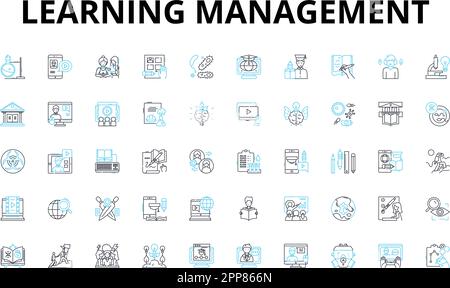 Ensemble d'icônes linéaires de gestion d'apprentissage. Éducation, cursus, évaluation, collaboration, pédagogie, E-learning, symboles vectoriels de conception de programmes d'études et Illustration de Vecteur