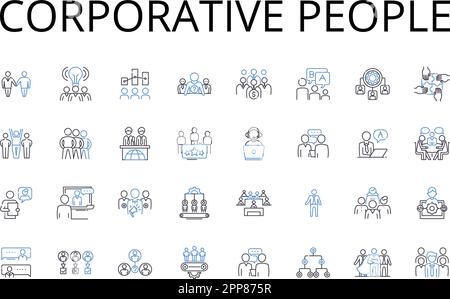 Collection d'icônes de la ligne de personnes corporatives. Partenaires d'affaires, professionnels, membres de coopératives, joueurs d'équipe, leaders de l'industrie Illustration de Vecteur