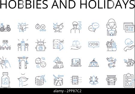 Collection d'icônes de la ligne hobbies et vacances. Passe-temps, activités de loisirs, activités, intérêts, diversions, Recréations, Amusements vecteur et linéaire Illustration de Vecteur