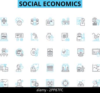 Ensemble d'icônes linéaires d'économie sociale. Inégalité, bien-être social, capitalisme, socialisme, redistribution, Injustice, vecteur de seuil de pauvreté et signes conceptuels Illustration de Vecteur