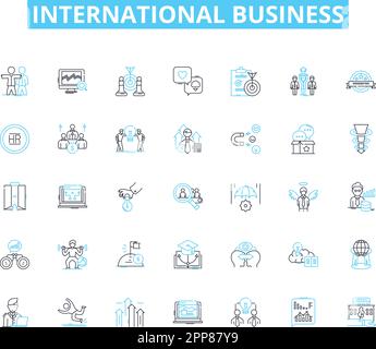 Ensemble d'icônes linéaires d'affaires internationales. Mondialisation, exportation, importation, multinationale, externalisation, Commerce, vecteur de ligne transculturelle et Illustration de Vecteur