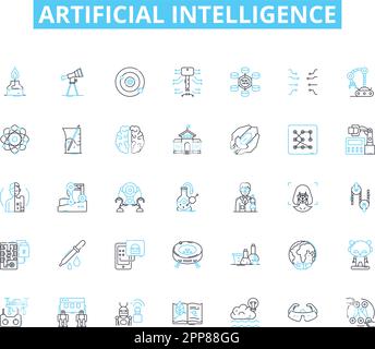 Jeu d'icônes linéaires d'intelligence artificielle. Algorithmes, automatisation, Big Data, Chatbots, cognitif, Complexité, vecteur de ligne de calcul et concept Illustration de Vecteur