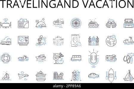 Collection Travelingand Vacation Line Icons. Voyage, itinérance, tourisme, tourisme, exploration, Backpacking, Trekking vecteur et linéaire Illustration de Vecteur