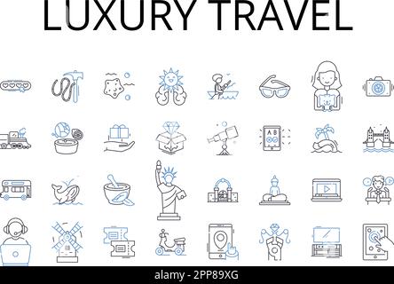 Collection Luxury Travel Line Icons. Voyage haut de gamme, voyage Elite, voyage Premium, voyage Deluxe, voyage somptueux, Voyage extravagant, voyage cinq étoiles Illustration de Vecteur