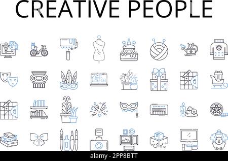 Collection Creative People Line Icons. Penseurs novateurs, esprits artistiques, génies originaux, âmes imaginatives, individus inventifs, Plein de ressources Illustration de Vecteur