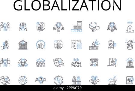 Collection d'icônes de ligne de globalisation. Urbanisation, numérisation, modernisation, commercialisation, industrialisation, Internationalisation Illustration de Vecteur