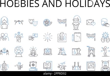 Collection d'icônes de la ligne hobbies et vacances. Passe-temps, activités de loisirs, activités, intérêts, diversions, Recréations, Amusements vecteur et linéaire Illustration de Vecteur