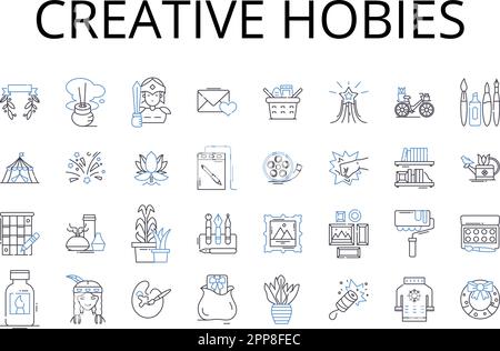 Collection Creative hobies Line Icons. Des entreprises audacieuses, des passions audacieuses, des fantaisies fantaisistes, des passe-temps novateurs, des versions originales, Activités originales Illustration de Vecteur