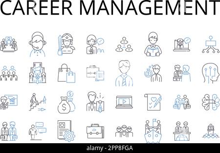 Collection d'icônes de ligne de gestion de carrière. Développement de l'emploi, avancement du travail, stratégie d'emploi, planification professionnelle, progression de carrière, Entreprise Illustration de Vecteur