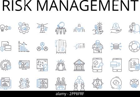 Collection d'icônes de ligne de gestion des risques. Gestion du temps, gestion de projet, amélioration des processus, contrôle des coûts, analyse financière, Planification stratégique Illustration de Vecteur