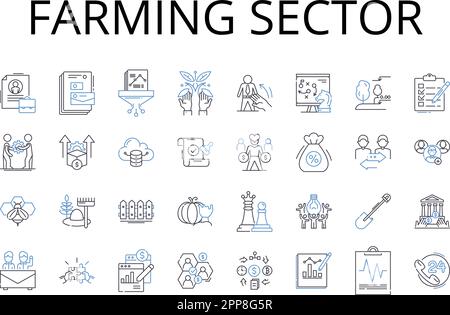 Collection d'icônes de ligne de secteur agricole. Industrie agricole, domaine de la culture, domaine de la récolte, activité de Ranching, domaine du travail du sol, Domaine agronomique Illustration de Vecteur