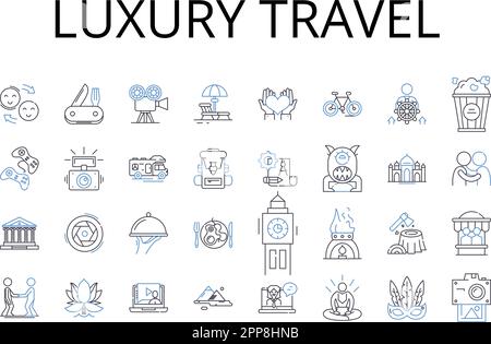 Collection Luxury Travel Line Icons. Voyage haut de gamme, voyage Elite, voyage Premium, voyage Deluxe, voyage somptueux, Voyage extravagant, voyage cinq étoiles Illustration de Vecteur