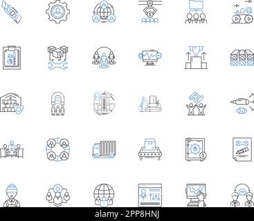 Collection d'icônes de ligne de société d'assemblage. Interverrouillage, précision, fabrication, intégration, assemblage, Fabrication, vecteur d'ingénierie et linéaire Illustration de Vecteur