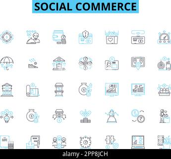 Ensemble d'icônes linéaires de commerce social. Marketplace, E-commerce, Shopping, influenceurs, Publicité, Ventes, rabais vecteur de ligne et signes de concept. Avis Illustration de Vecteur