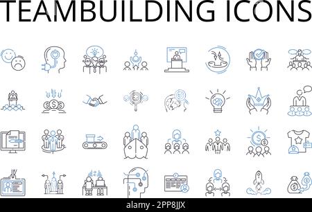 Collection d'icônes de ligne de teambuilding. Symboles de leadership, graphiques de collaboration, emblèmes de partenariat, logos Unity, signes de solidarité, Synergie Illustration de Vecteur