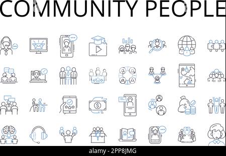 Collection d'icônes de la gamme de personnes de la communauté. Les personnes de la société, les citoyens de quartier, les membres de l'équipe, les camarades de groupe, les résidents publics, Assemblage Illustration de Vecteur