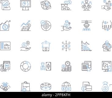 Collection d'icônes de ligne d'économie. Inflation, récession, offre, demande, investissement, Fiscalité, vecteur du travail et illustration linéaire. Marché, capital Illustration de Vecteur
