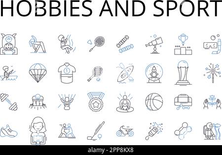 Collection de hobbies et d'icônes de ligne de sport. Passe-temps, loisirs, activités récréatives, intérêts, divertissements, Dérivations, extracurriculaires Illustration de Vecteur