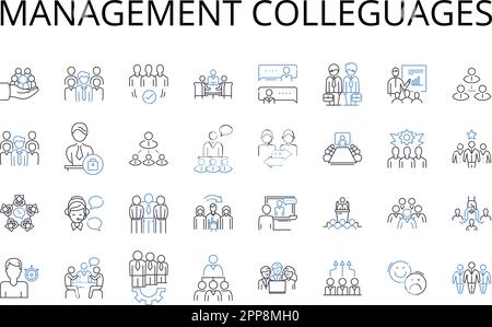 Collection d'icônes de ligne de collaborateurs de gestion. Partenaires commerciaux, associés commerciaux, experts financiers, professionnels du marketing, assistants administratifs Illustration de Vecteur