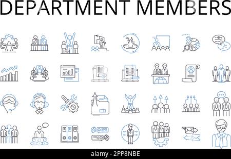 Collection d'icônes de ligne des membres du service. Joueurs d'équipe, membres du personnel, associés de groupe, membres d'équipage, personnel de l'unité, Collègues de la division, succursale Illustration de Vecteur