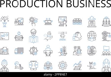 Collection d'icônes de ligne de production. Industrie manufacturière, secteur des services, commerce de détail, entreprise agricole, institution financière Illustration de Vecteur