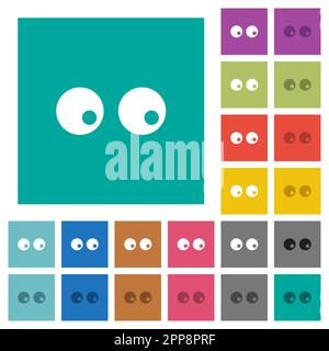 Regardez les yeux plein multi-couleurs icônes plates sur des fonds carrés simples. Inclut des variantes d'icône blanche et foncée pour les effets de survol ou actifs. Illustration de Vecteur