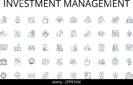 Collection d'icônes de ligne de gestion d'investissement. Interconnexion, commerce, taux de change, marchés, politique de notaire, Politique budgétaire, vecteur néolibéralisme et Illustration de Vecteur