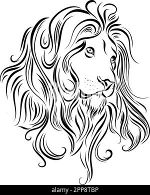 Illustration monochrome de la tête de lion. Logo ou modèle de tatouage Illustration de Vecteur