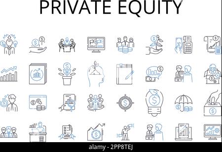 Collection d'icônes de la ligne Private Equity. Capital de risque, hedge Fund, participation, Angel Investor, entreprise de rachat, Fiducie de placement, injection de capital Illustration de Vecteur