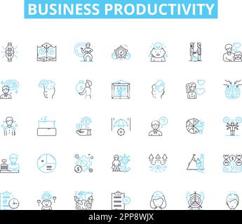 Ensemble d'icônes linéaires de productivité d'entreprise. Efficacité, optimisation, rationalisation, innovation, opportunité, Planification, vecteur de ligne de collaboration et Illustration de Vecteur