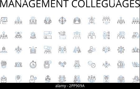 Collection d'icônes de ligne de collaborateurs de gestion. Vision, planification, exécution, tactique, alignement, Mise au point, vecteur de direction et illustration linéaire. Objectif Illustration de Vecteur